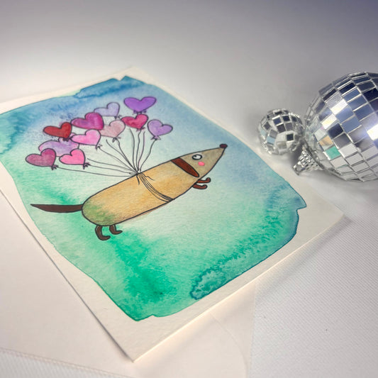 Liebe - Dackel mit Herzbalone