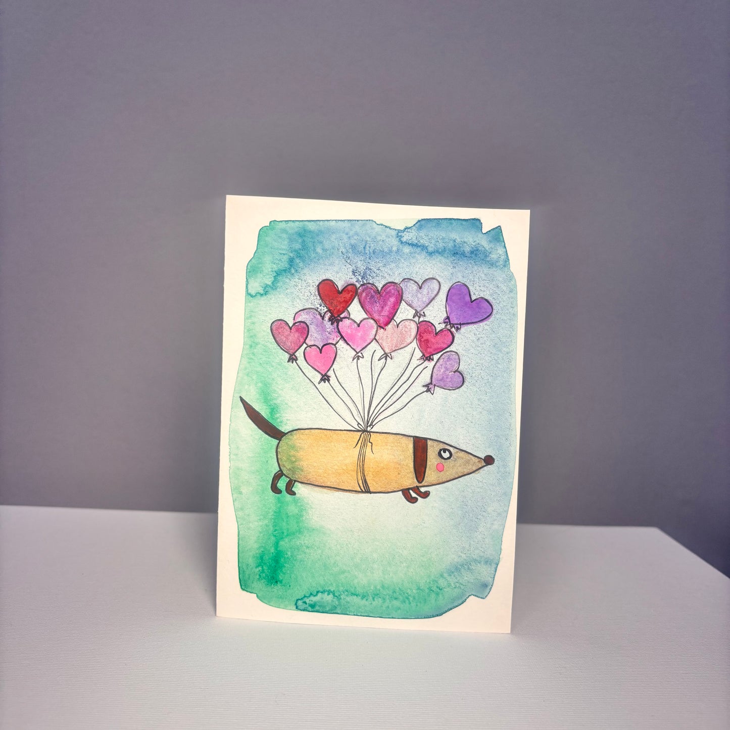 Liebe - Dackel mit Herzbalone