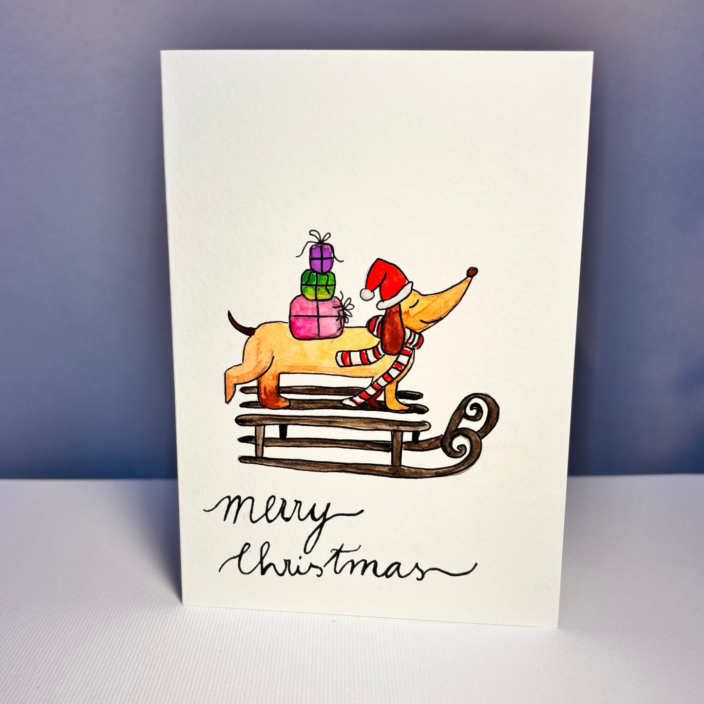 Weihnachten - Dackel auf Schlitten